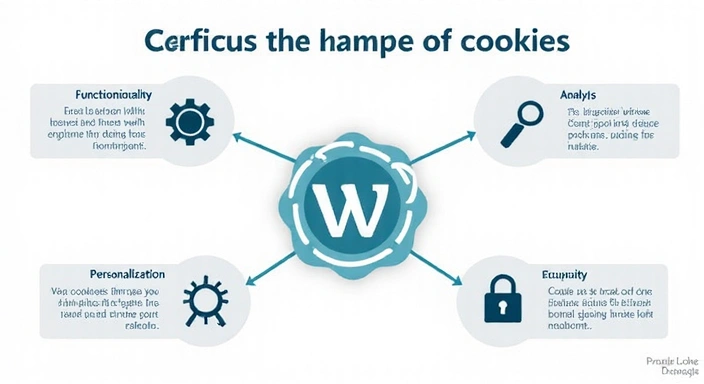 Diagram showing different cookie functions: functionality, analytics, personalization, security